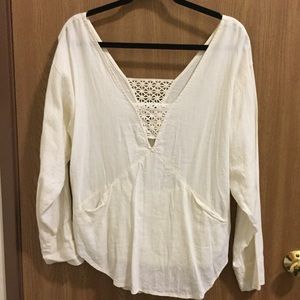 Free People Flowy Off-White Shirt